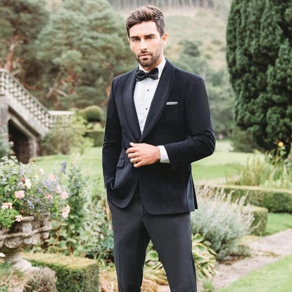 Velvet Blazer - Mens Blazer - Dinner Jacket "Venice" Onyx Black Velvet Dinner Ja